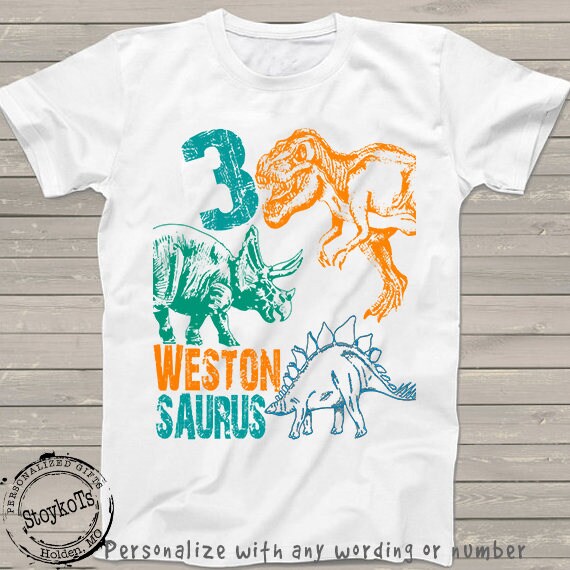 Dinosaur birthday shirt for kids personalized gift tshirt 3rd bday 1st, 2nd, 4th, 5th, any birthday dino t-rex theme party shirts boys girls Il_570xn
