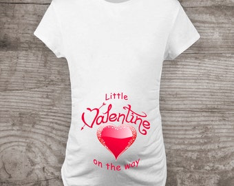 Personalized Valentines Day Maternity t-shirt Pregnancy Announcement "Little Valentine on the way" gift for her new baby mommy to be