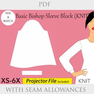 Op de afbeelding: Een wit patroon voor een bisschopmouw voor breiwerk. Het patroon bevat naadtoeslagen en is verkrijgbaar in de maten XS-6X. Een projectorbestand is inbegrepen.