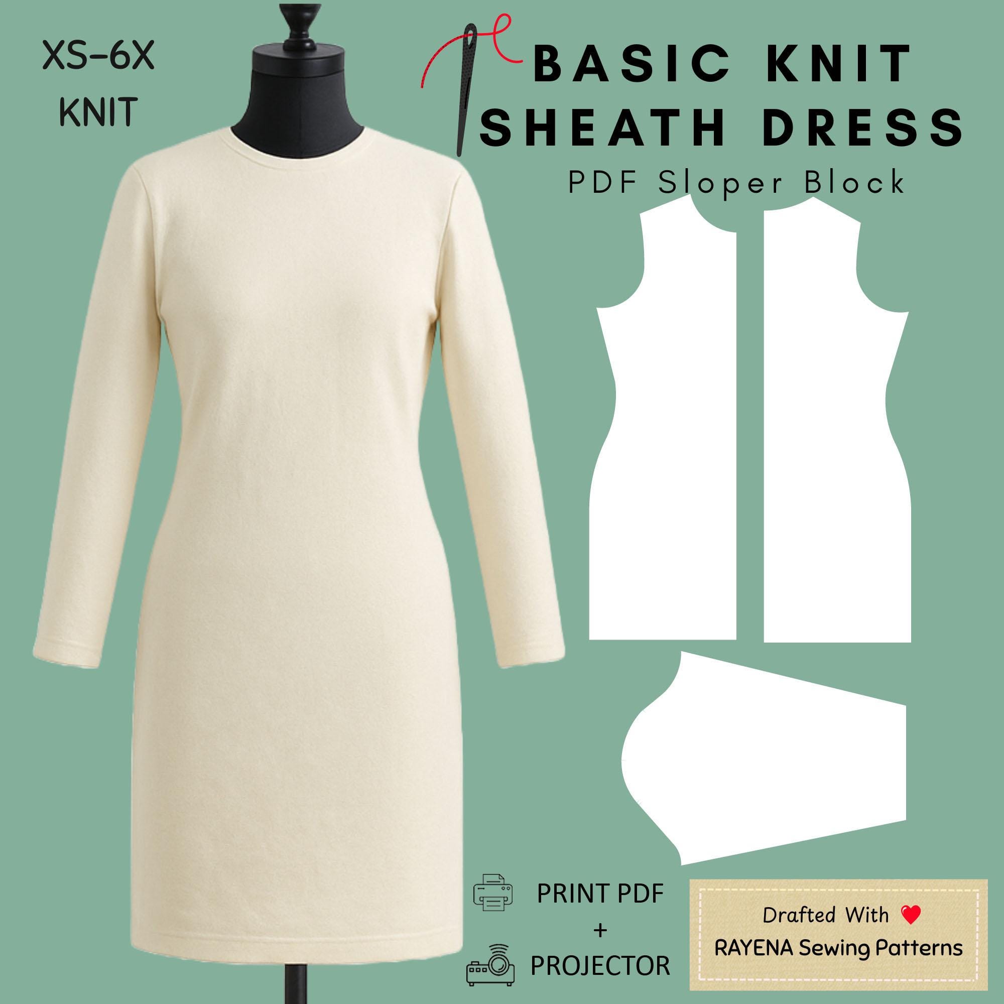 knit sheath dress pattern Women's Sewing Pattern: Basic Sloper (XS–6X) (PDF Pattern) jeans belt