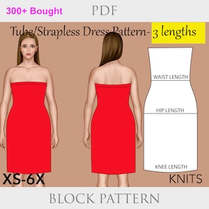 Strapless Tube Top & Dress Sewing Pattern PDF | Women’s Crop Top Midi Dress | Printable Pattern for Sizes XS–6X | Beginner Friendly