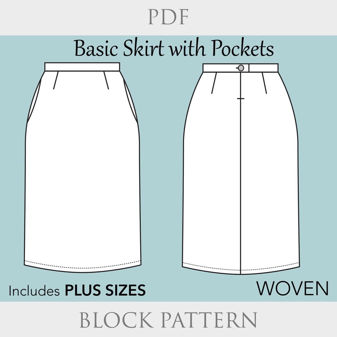 High Waist Skirt W/ Pockets High Waisted Skirt Pattern Basic - Etsy