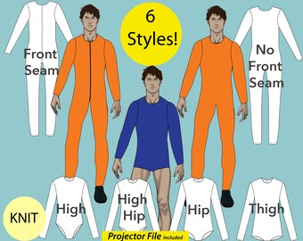Men's 6 Styles Bodysuit Leotard Pattern Set size XS-6X, men bodysuit pdf, men leotard bodysuit, catsuit pdf, men leotard pattern block pdf