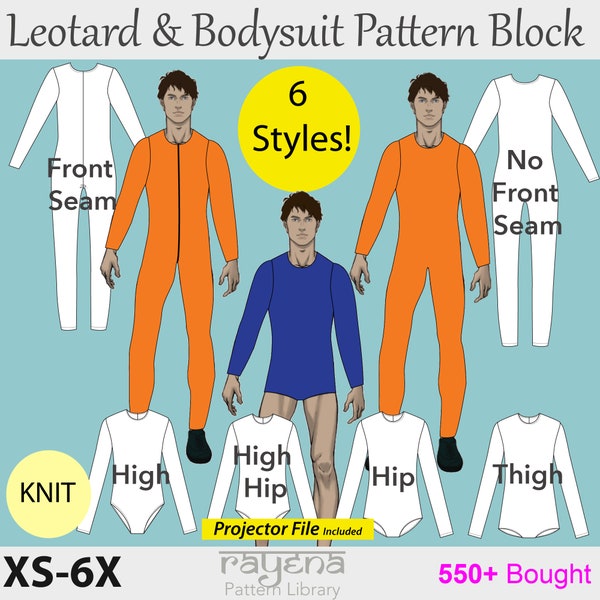 Men's 6 Styles Bodysuit Leotard Pattern Set size XS-6X, men bodysuit pdf, men leotard bodysuit, catsuit pdf, men leotard pattern block pdf