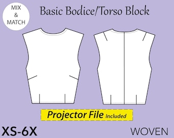 ボディス縫製パターン：胴体モジュラースローパー（XS～6X）（PDFパターン）
