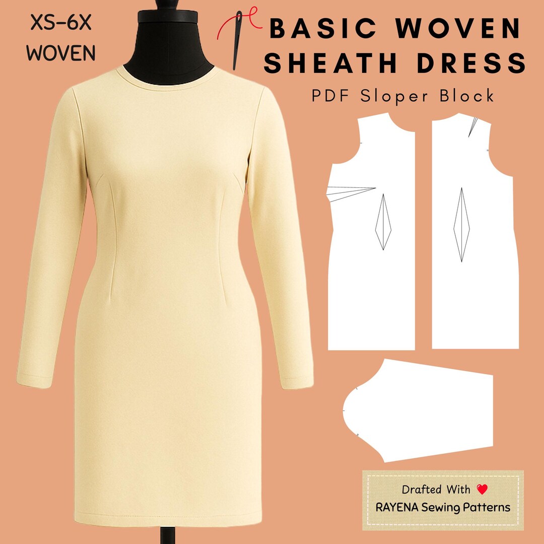 Women's Sheath Dress Sewing Pattern: Woven Sloper Block (XS6X) (PDF Pattern) - Etsy Women's Sheath Dress Sewing Pattern: Woven Sloper Block (XS6X) (PDF Pattern) - Etsy