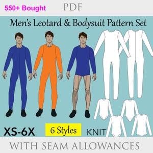 Men's 6 Styles Bodysuit Leotard Pattern Set size XS-6X, men bodysuit pdf, men leotard bodysuit, catsuit pdf, men leotard pattern block pdf