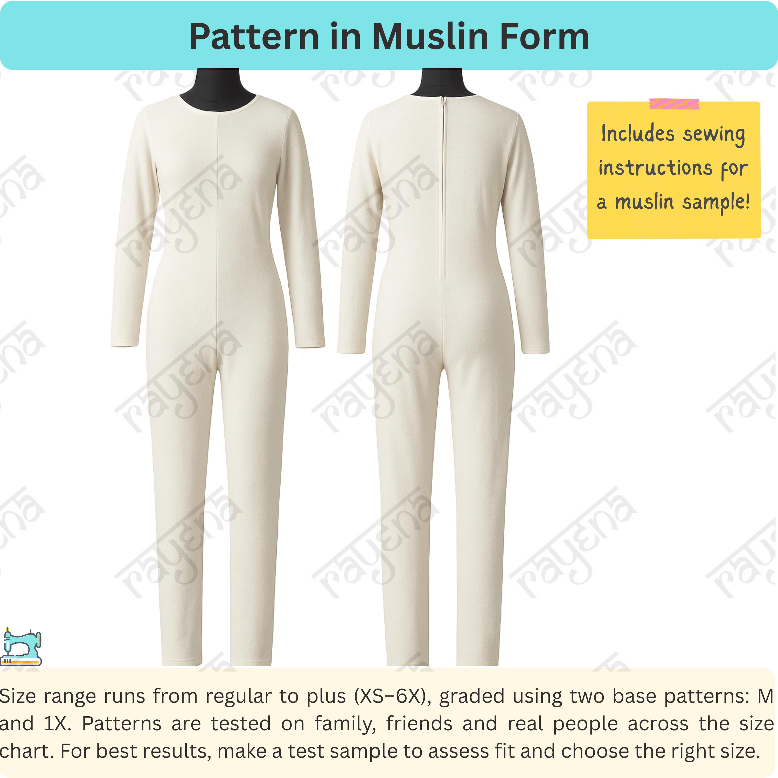 女性用キャットスーツの縫製パターン：ニットボディスーツスローパー