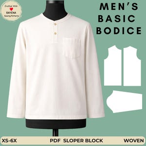 メンズベーシックボディス縫製パターン：織りシャツスローパーブロック（XS～6X）（PDFパターン）