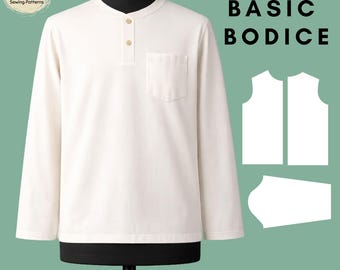 Men's Basic Bodice Sewing Pattern: Woven Shirt Sloper Block (XS–6X) (PDF Pattern)