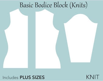 Women's Knits Bodice Block PDF sewing pattern size XS 6X- women t shirt pattern, knit women top pdf, basic knit bodice block, fitted sleeve