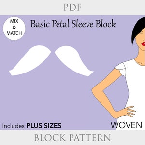 Damen Blütenblatt Ärmel Schnittmuster PDF | Größen XS–6X | Add-On Ärmel für Kleider & Tops | Blütenblatt Ärmel Muster für Gewebestoffe
