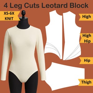 Women&#39;s Leotard Sewing Pattern PDF: 4 Leg Cuts, Sizes XS-6X (Digital Download)