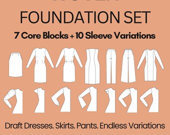 15+ Damen Schnittmuster-Bundle: Kleid, Unterteil, Ärmel Sloper Block (XS–6X) (PDF)