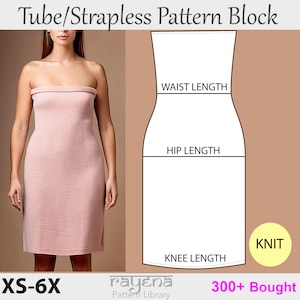 Women’s Strapless Tube Dress Sewing Pattern PDF | Sizes XS to 6X | Bodycon Midi Dress, Fitted Strapless Dress Pattern