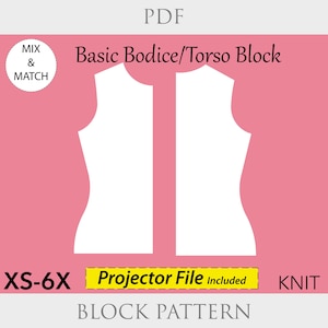 Women’s Basic Knit Bodice Torso Sewing Pattern | Size XS–6X | T-Shirt Sloper Block PDF | Stretch Fabric Bodice Pattern for Custom Fit
