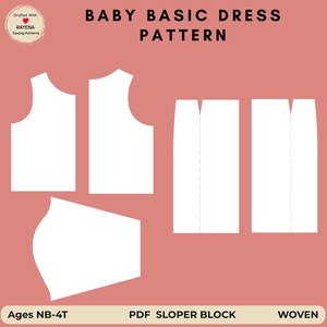 Patrón de costura para vestido de bebé: Patrón base de camiseta y falda (Edades: recién nacido a 4 años) (Patrón en PDF)