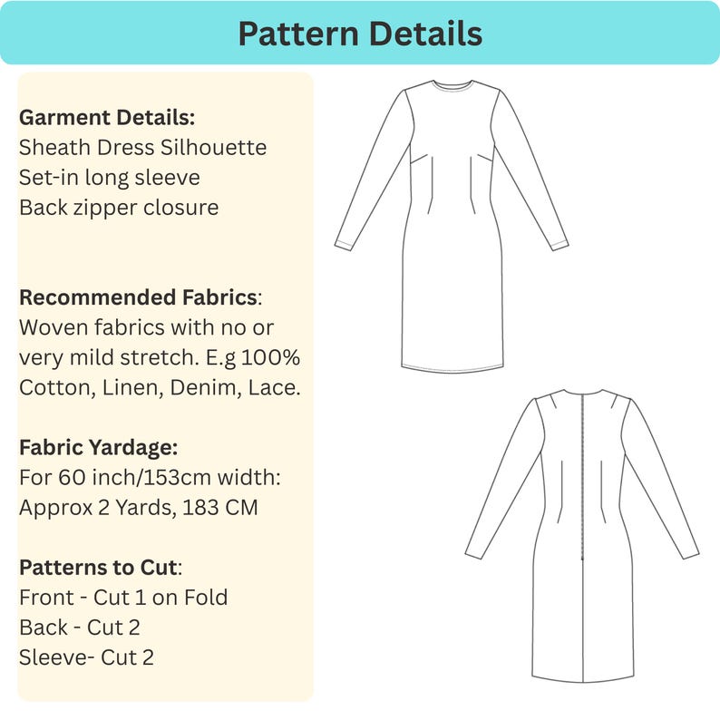 Sheath Sewing Pattern Women's Sheath Dress Sewing Pattern: Woven Sloper Block (XS–6X) (PDF ...