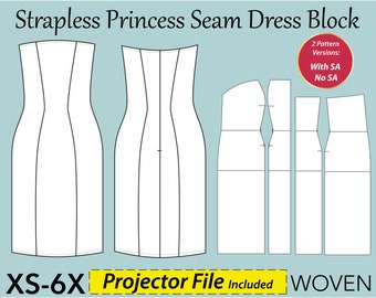 Women's Strapless Sheath Dress PDF Sewing pattern, size XS 6X- strapless woven dress pdf, strapless dress pattern, princess seam pattern