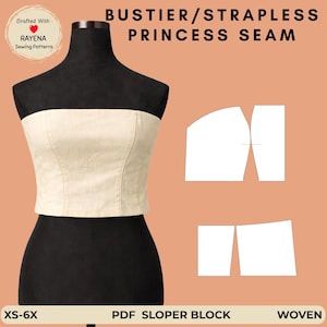 Patrón de costura para corpiño sin tirantes para mujer: corte princesa (XS-6X) (patrón en PDF)