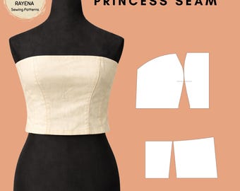 Women's Strapless Bustier Sewing Pattern: Princess Seam Bodice (XS–6X) (PDF Pattern)