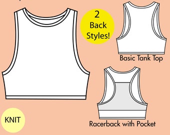 Sports Bra/Tank Top Sewing Pattern Block XS-6X, racerback sports bra pattern, tank top pattern, plus size sports bra, back pocket sports bra