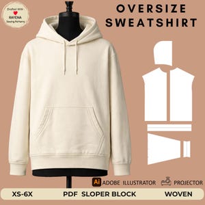 Adobe Illustrator- Men's Oversized Hoodie Sewing Pattern: Unisex Sweatshirt with Hood (Editable PDF Pattern)