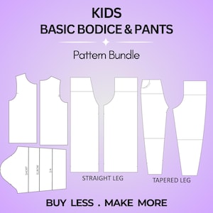 Kinder-Schnittmuster für Mieder und Hose: Gewebte Blöcke mit schrägen Schnittmuster (4-18 Jahre) (PDF-Muster)