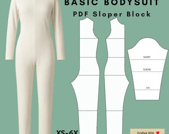Wykrój na damski kombinezon: dzianinowy body Sloper Block (XS–6X) (wykrój w formacie PDF)