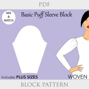 Patron de couture de manches bouffantes pour femmes : module complémentaire pour tissé (XS-6X) (Patron PDF)