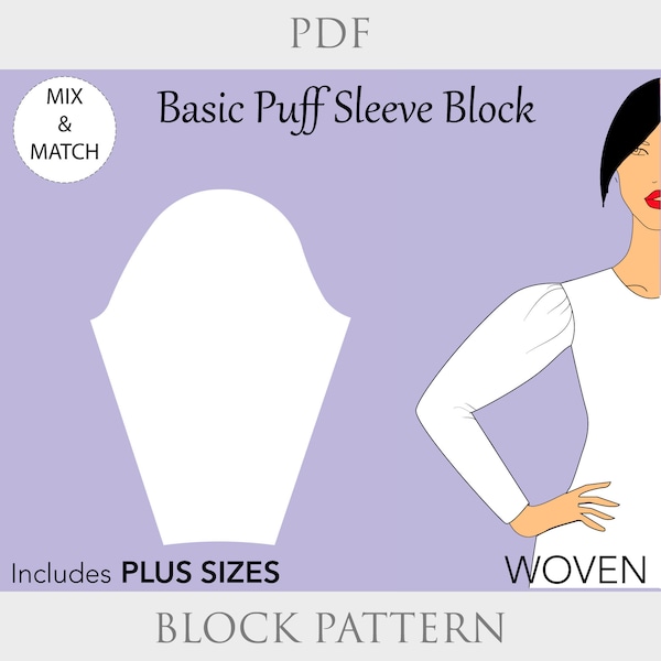 Women’s Puff Sleeve Pattern, size XS-6X, long sleeve pattern, basic sleeve pdf,  puff sleeve blouse, puff sleeve, sleeve pdf, women sleeve