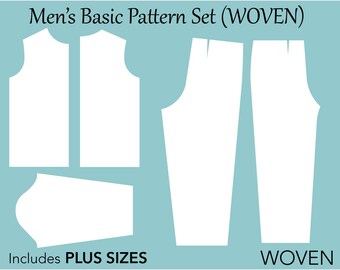 Men's Woven Sloper Pattern Set, size XS-6X, shirt pattern pdf, trouser pattern pdf, shirt pattern, pants pattern pdf, men pants pattern