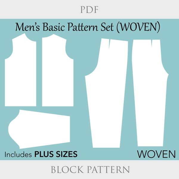 Men's Woven Sloper Pattern Set, size XS-6X, shirt pattern pdf, trouser pattern pdf, shirt pattern, pants pattern pdf, men pants pattern