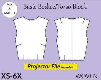 Bodice Sewing Pattern: Torso Sloper (XS-6X) (PDF Pattern)