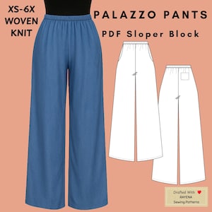 Patron de couture pantalon Palazzo pour femme : pantalon large (XS-6X) (Patron PDF)