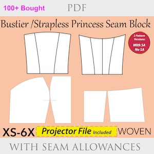 Women’s Bustier Bodice Sewing Pattern PDF | Strapless Princess Seam Sloper | XS–6X Digital Block for Corset-Style Tops