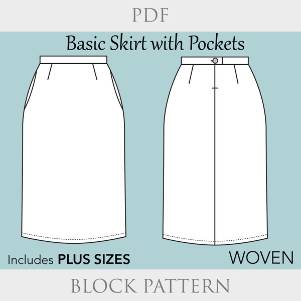 High Waist Skirt w/pockets Sewing Pattern, size XS-6X, high waisted skirt pattern, basic skirt pattern, a-line skirt pdf, mini skater skirt
