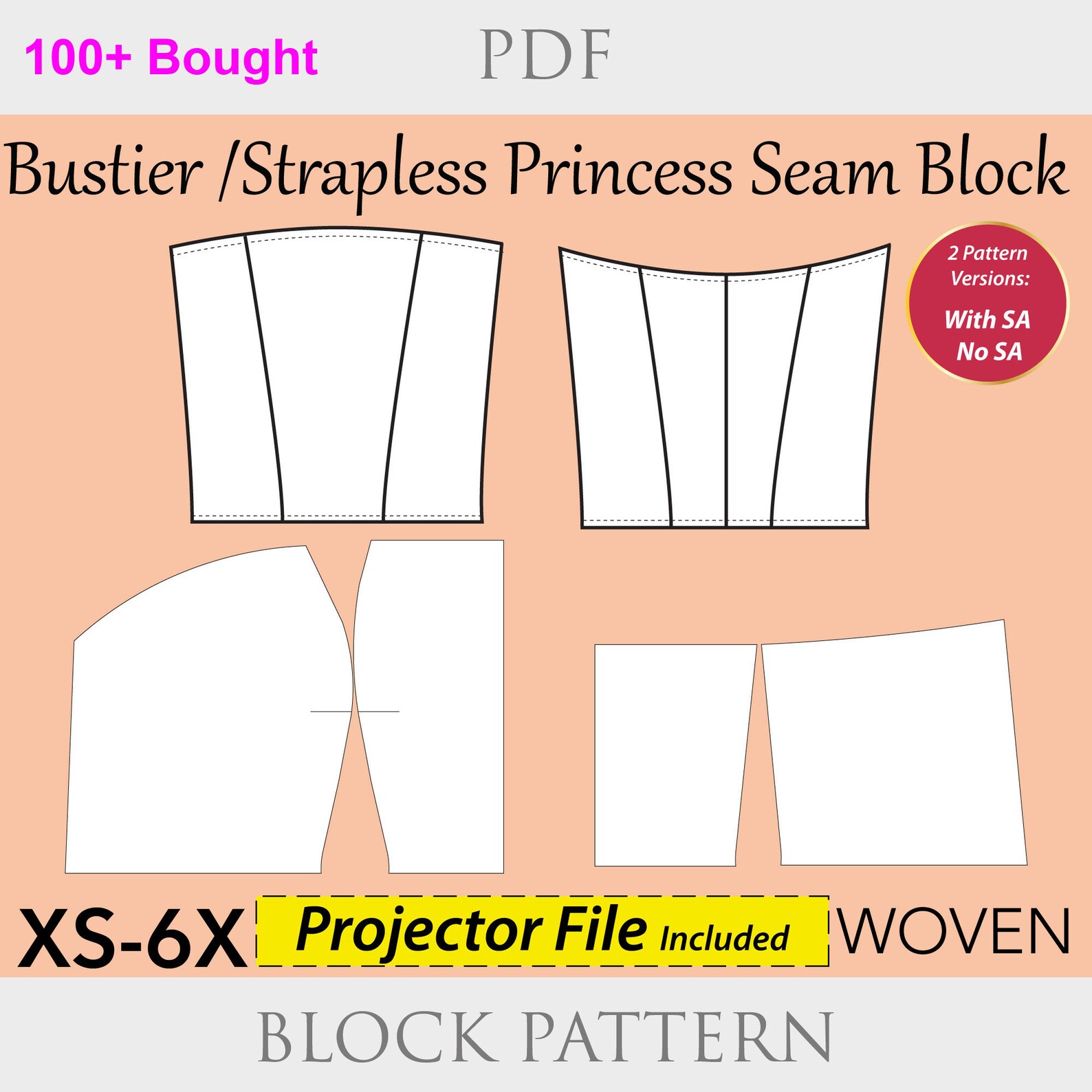 Women’s Bodice Sewing Pattern Bundle • Basic Sloper Block • XS–6X ...