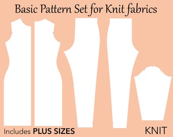 Women's Basic Knit Block Set Pattern - women dress patterns, faux leather dress, sloper pattern pdf, basic dress pdf, bodycon dress pattern