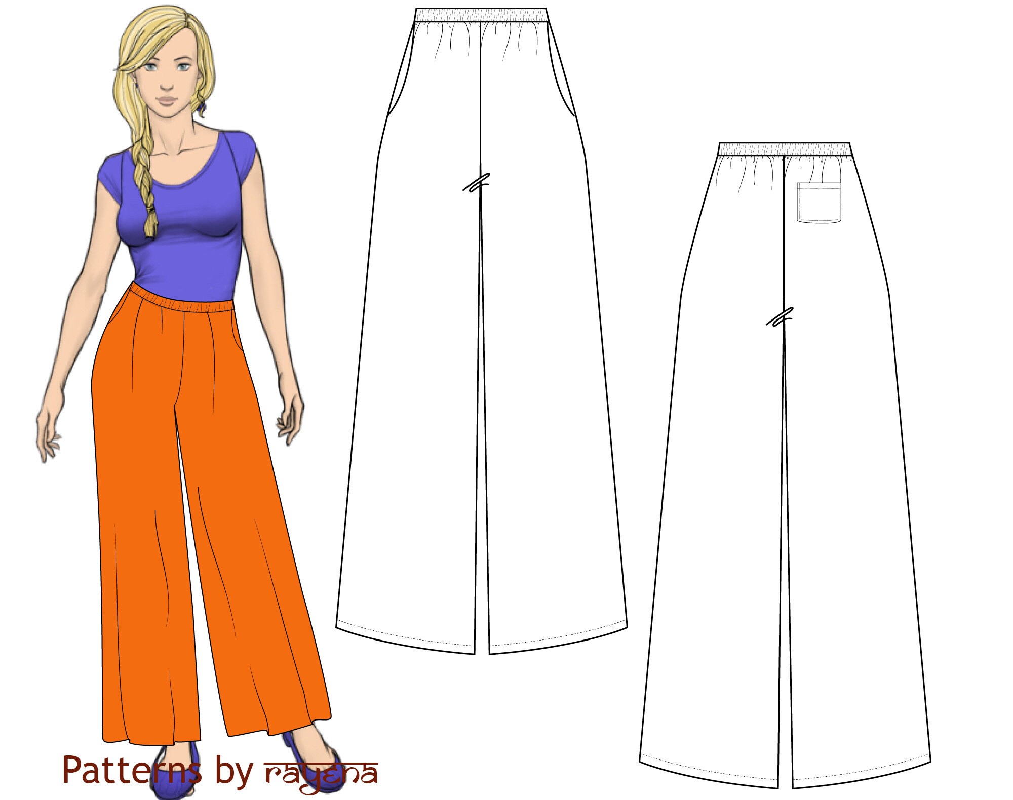 High Waist Wide Leg Trousers Pattern Palazzo Pants Pdf Women | Etsy Canada