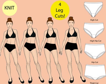 High Waist Panties Bikini Thong PDF Sewing Pattern size XS 6X- bikini pattern pdf, underwear pattern, panties pattern pdf, thong pattern pdf