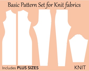 Women's Basic Knit Block Pattern Set size XS-6X, dress sewing pattern, sloper pattern pdf, basic dress pdf, bodycon dress pattern, dress pdf