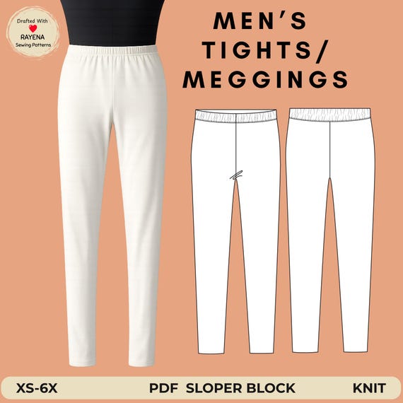 Men's Leggings Sewing Pattern: Tights Meggings Sloper Block (XS–6X) (PDF Pattern)