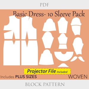 Women’s Basic Dress Pattern Woven 10 Sleeves Set PDF | Sizes XS–6X | Dress Sloper & Sleeve Bundle | Petal, Bishop, Cap Sleeves and More