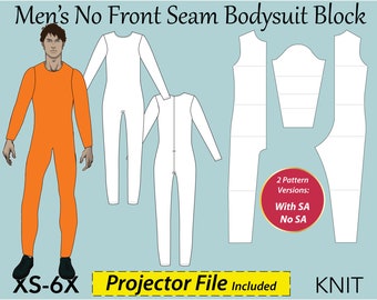 Men's NO FRONT SEAM Bodysuit Block Sewing Pattern - seamless bodysuit pattern men, men jumpsuit pdf, cosplay suit pdf, men unitard pdf