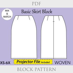 Women’s Basic Skirt Block Sewing Pattern, size XS-6X, basic skirt sewing pattern pdf, basic skirt block, plus size basic skirt block pattern