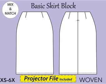 Women’s Basic Skirt Block Sewing Pattern, size XS-6X, basic skirt sewing pattern pdf, basic skirt block, plus size basic skirt block pattern