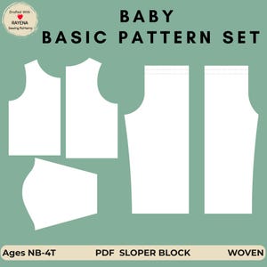 Baby Bodice and Pants Sewing Pattern: Basic Block Sloper (Ages NB-4T) (PDF Pattern)