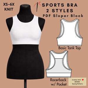 Women's Sport Bra Sewing Pattern: Tank Top Racer Back (XS–6X) (PDF Pattern)