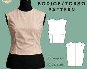 Basic Bodice Sewing Pattern: Torso Sloper (XS-6X) (PDF Pattern)